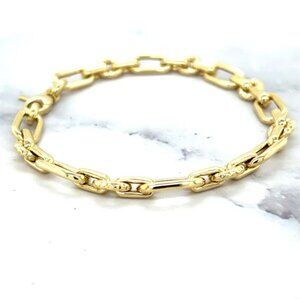 Women 14K Yellow Gold 7.5" Lobster Claw Hollow Oval Cable Link Elongate Bracelet